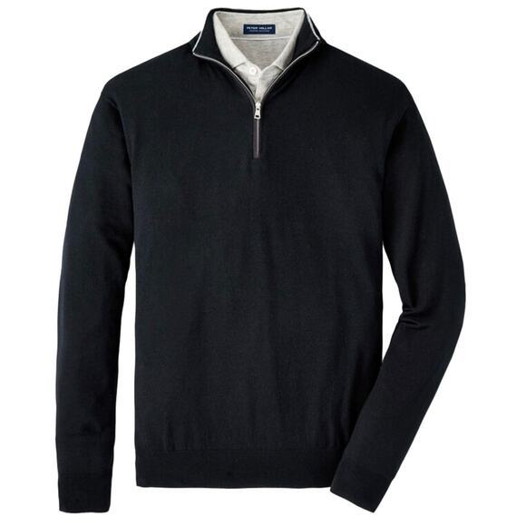 Peter Millar Excursionist Flex 1/4 Zip Pullover L Black Merino Wool MF24XS03 - Picture 1 of 9